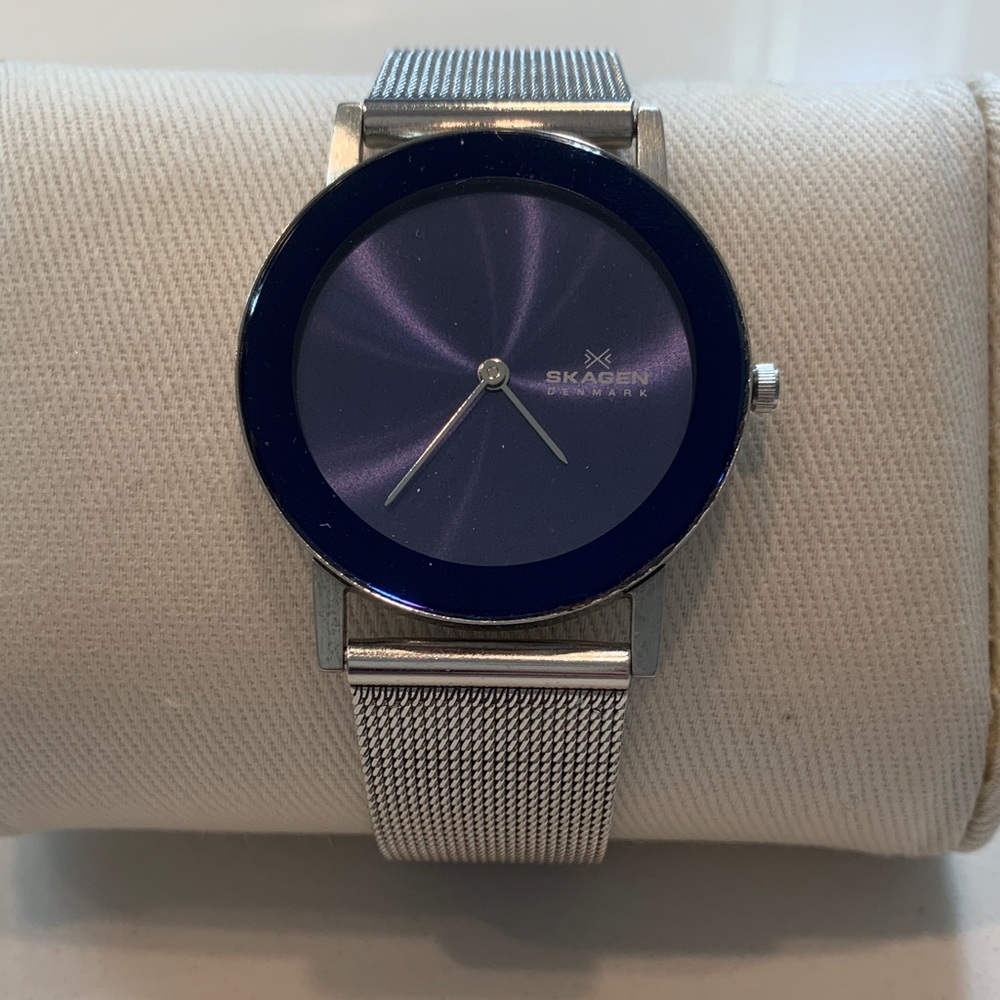 Skagen Silver Watch with Deep Blue Dial
